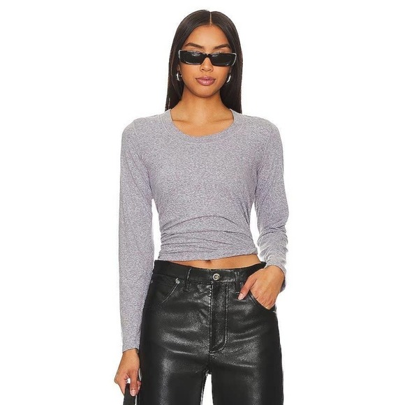 Monrow Long Sleeve Crew Neck Tee in Granite Women's Size XS NWOT - Picture 1 of 12